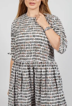Dominga Print Dress in Brown Sticks