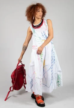 Doodle Print Dress in White