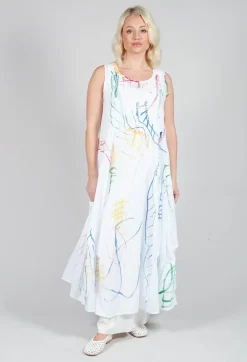 Doodle Print Dress in White