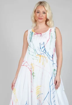 Doodle Print Dress in White