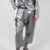 Double Belted Hang Loose Trousers in Silver Metallic
