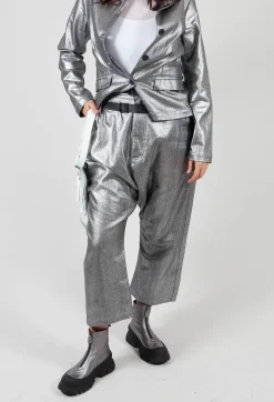 Double Belted Hang Loose Trousers in Silver Metallic