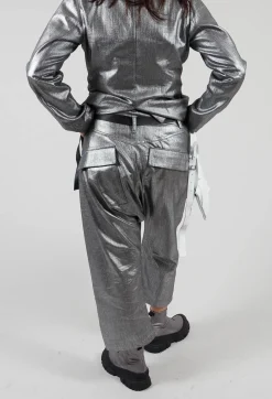 Double Belted Hang Loose Trousers in Silver Metallic