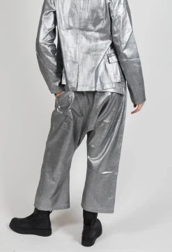 Double Belted Hang Loose Trousers in Silver Metallic