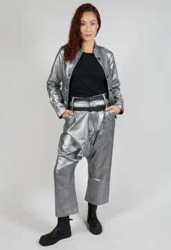 Double Belted Hang Loose Trousers in Silver Metallic