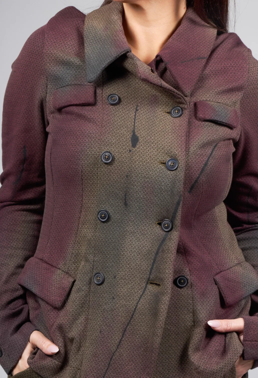Double Breasted Jacket with Pointed Collar in Umbra Paint