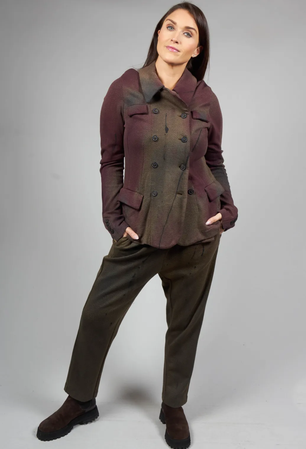 Double Breasted Jacket with Pointed Collar in Umbra Paint