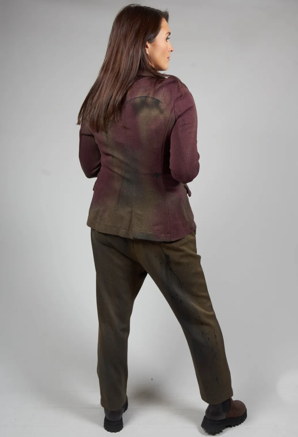 Double Breasted Jacket with Pointed Collar in Umbra Paint