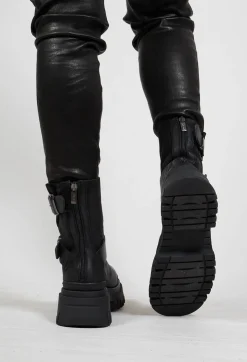Double Buckle Ankle Boots in Gasoline Cobra Nero