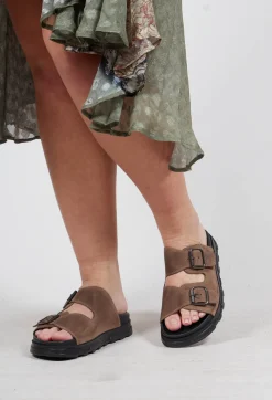 Double Buckle Sandals in London Taupe