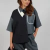 Double Collar Shirt in Grey Blue