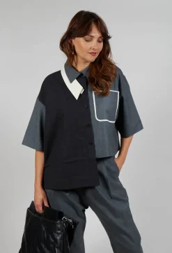Double Collar Shirt in Grey Blue