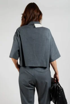Double Collar Shirt in Grey Blue