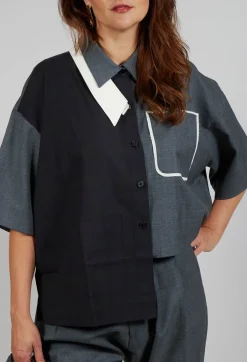Double Collar Shirt in Grey Blue