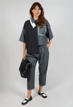 Double Collar Shirt in Grey Blue