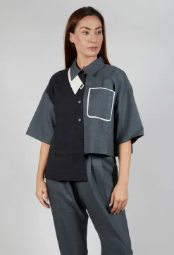 Double Collar Shirt in Grey Blue