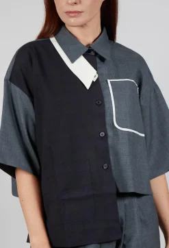 Double Collar Shirt in Grey Blue