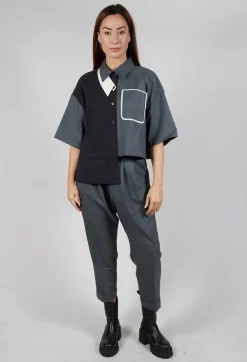 Double Collar Shirt in Grey Blue