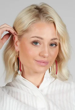 Double Oval Hoop Earrings in Red Multicolour