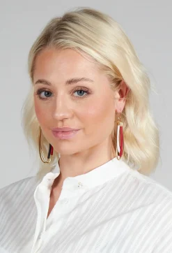 Double Oval Hoop Earrings in Red Multicolour