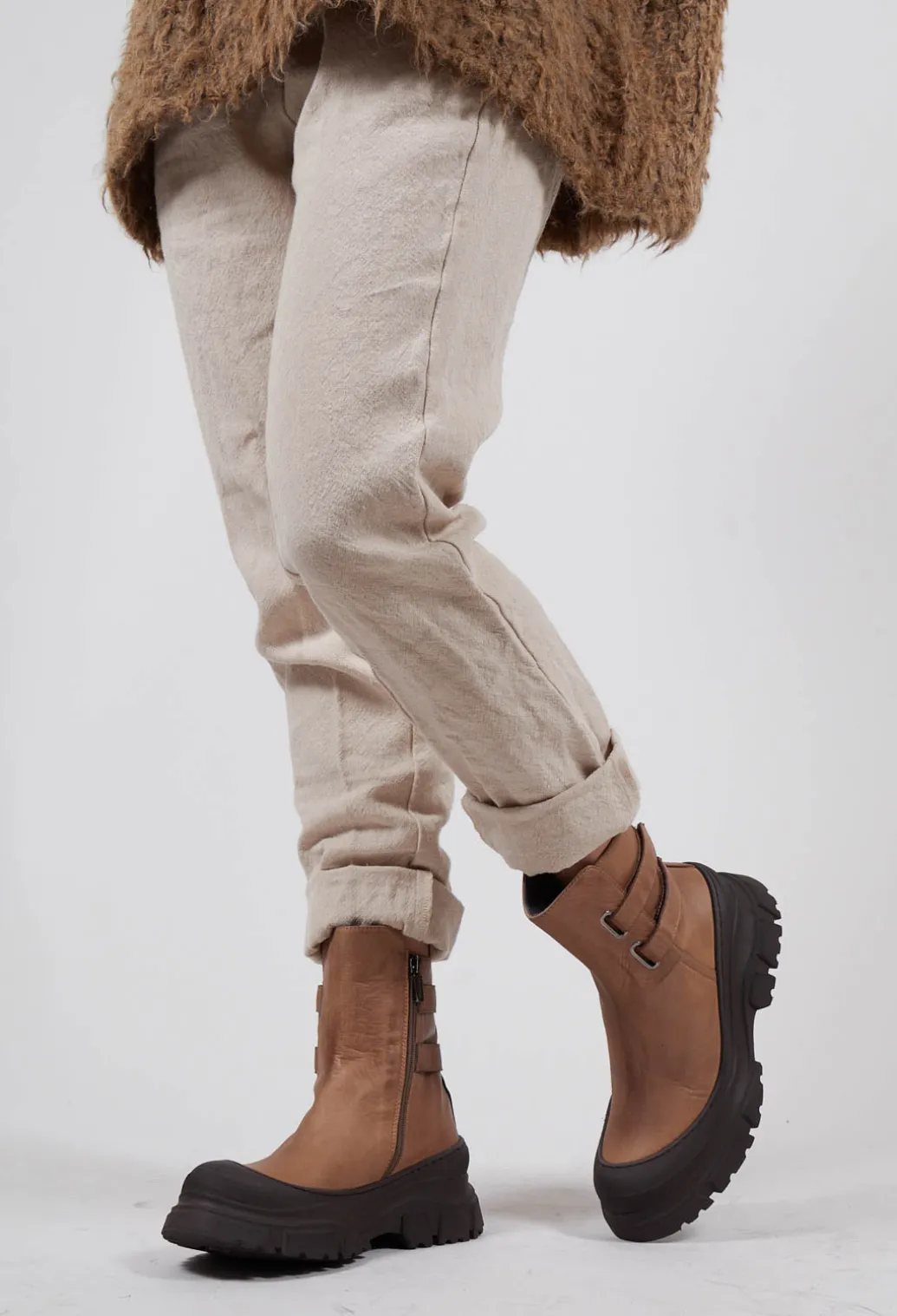 Double Strap Ankle Boots in Gasoline Taupe