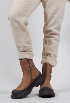 Double Strap Ankle Boots in Gasoline Taupe