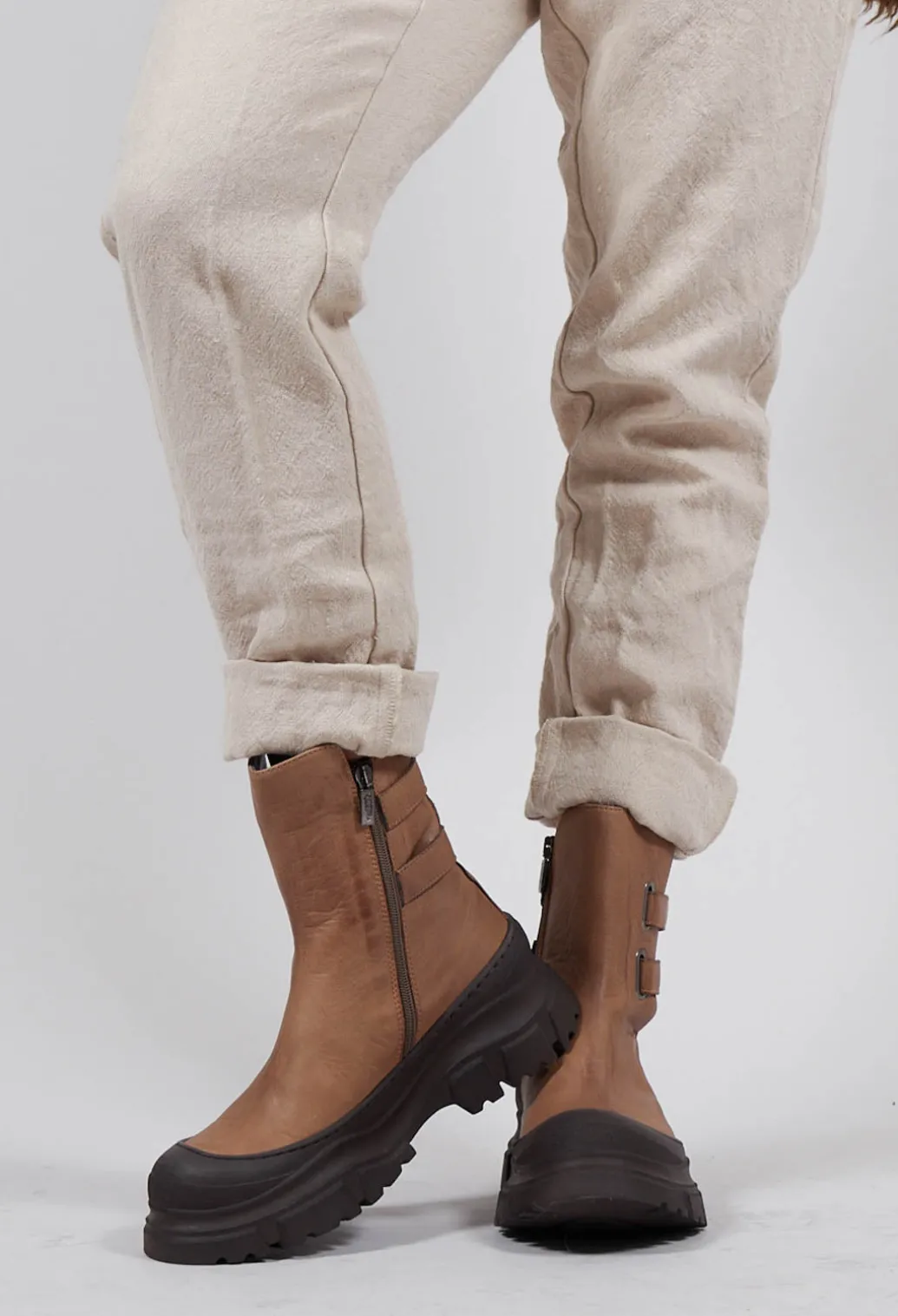 Double Strap Ankle Boots in Gasoline Taupe