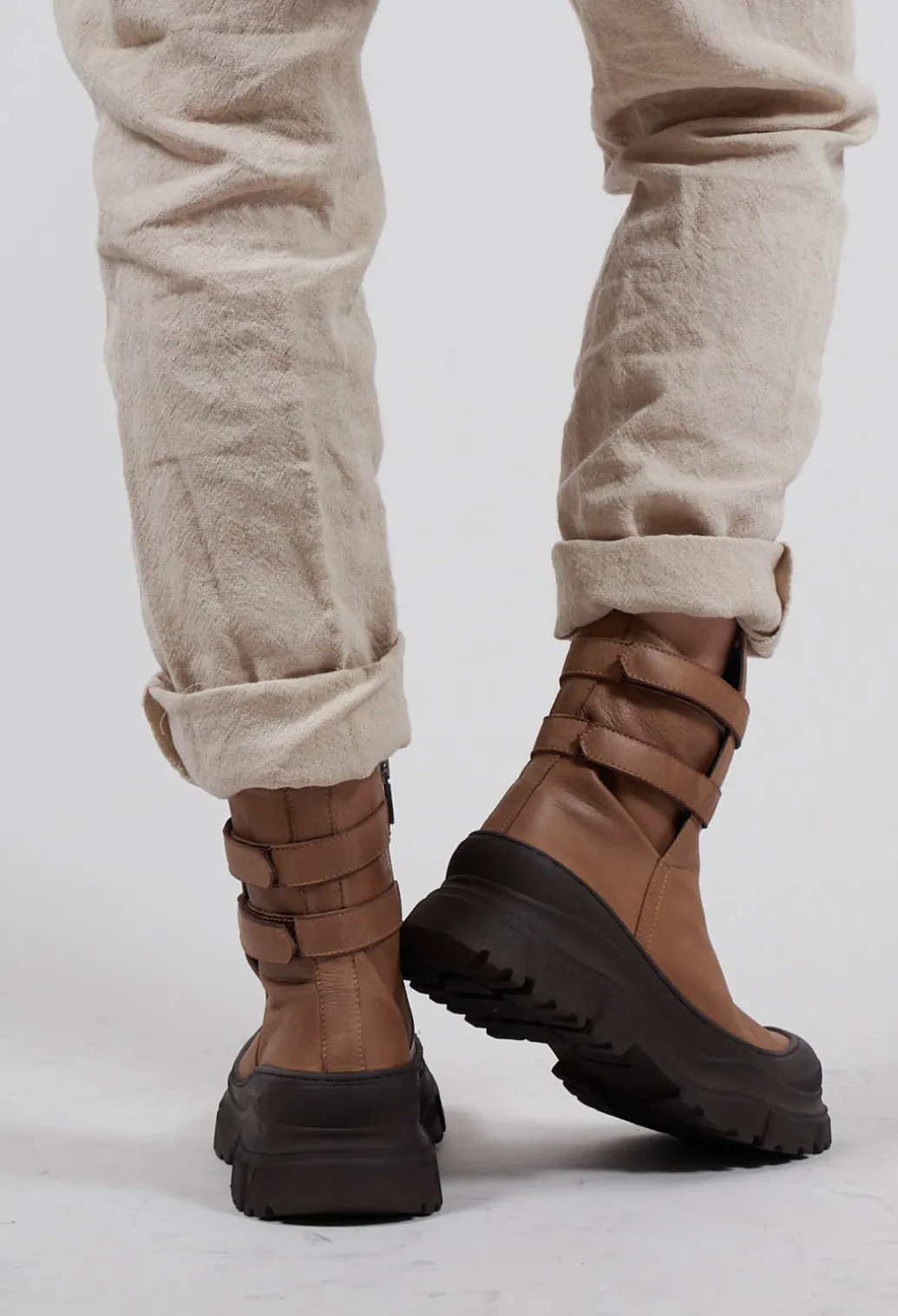 Double Strap Ankle Boots in Gasoline Taupe