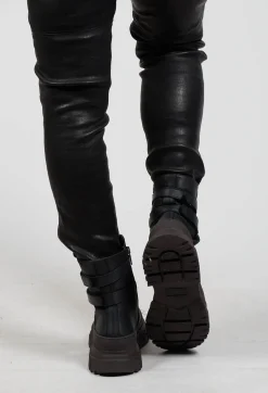 Double Strap Ankle Boots in Gasoline Nero
