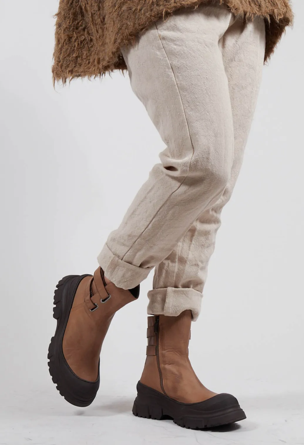 Double Strap Ankle Boots in Gasoline Taupe