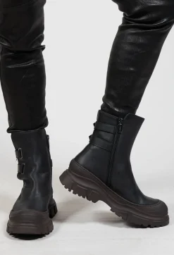 Double Strap Ankle Boots in Gasoline Nero