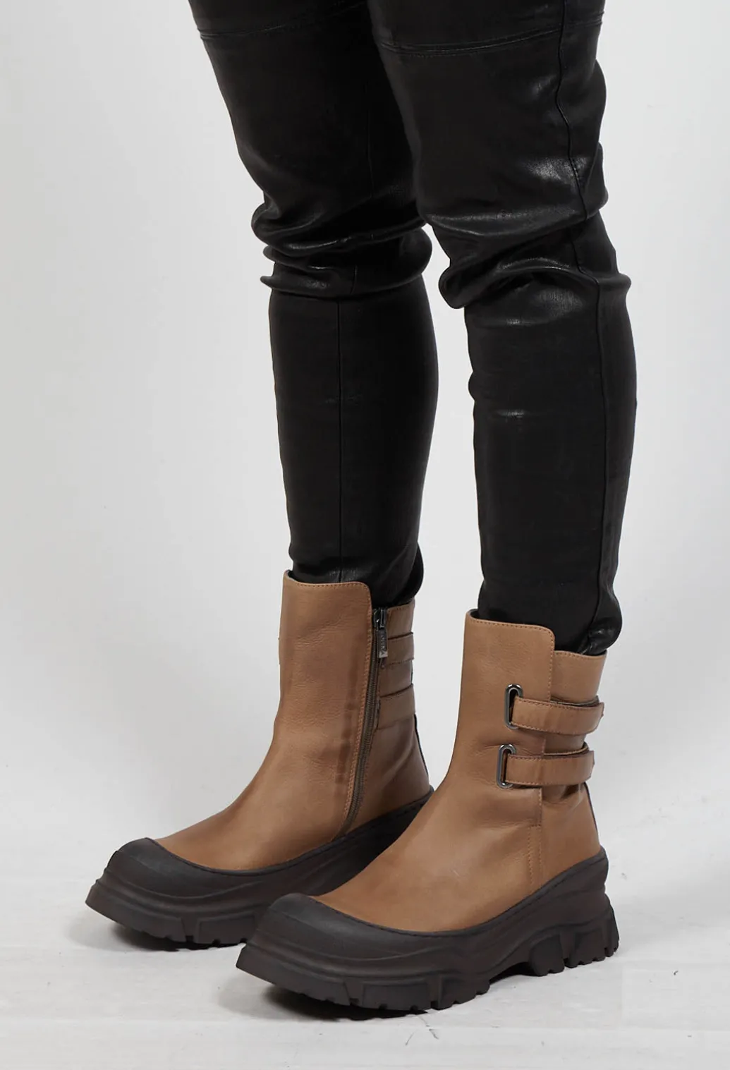 Double Strap Ankle Boots in Gasoline Taupe