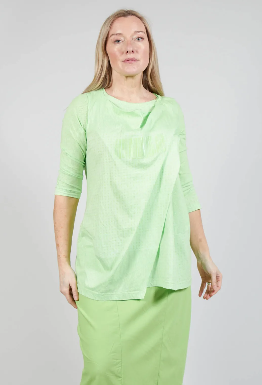 Draped Jersey Top in Lime Print