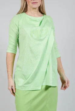 Draped Jersey Top in Lime Print