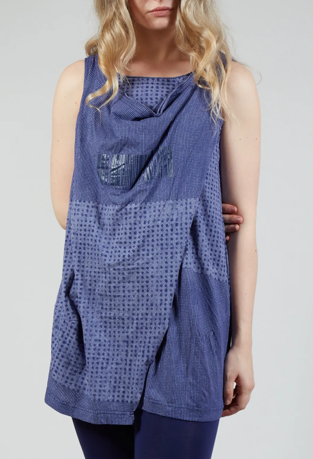 Draped Jersey Vest Top in Azur Print