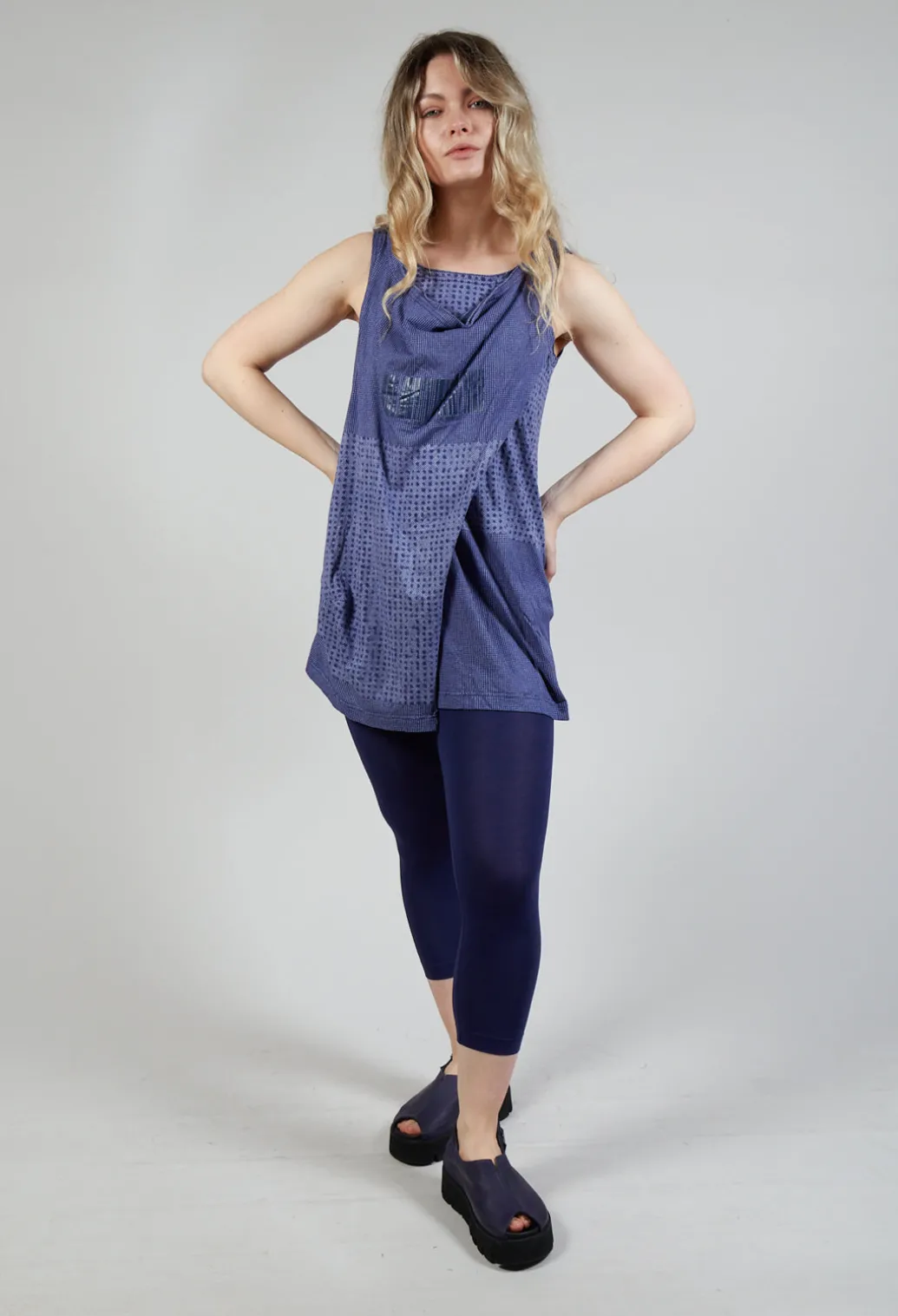 Draped Jersey Vest Top in Azur Print