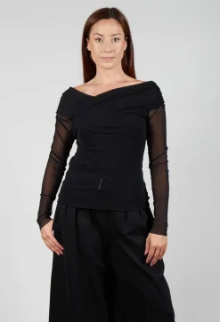 Draped Mesh Top in Nero
