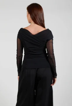 Draped Mesh Top in Nero