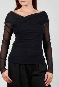 Draped Mesh Top in Nero
