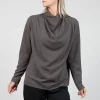 Draped Neck Blouse with Long Sleeves in Grey