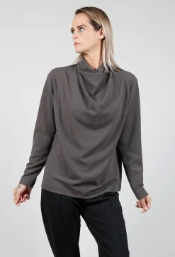 Draped Neck Blouse with Long Sleeves in Grey