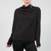 Draped Neck Blouse with Long Sleeves in Black