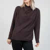 Draped Neck Blouse with Long Sleeves in Dark Brown