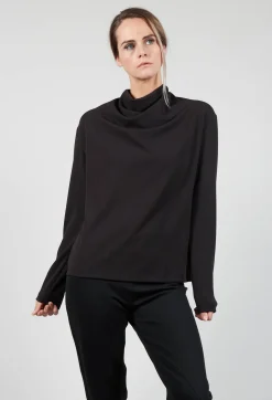 Draped Neck Blouse with Long Sleeves in Black