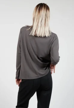Draped Neck Blouse with Long Sleeves in Grey