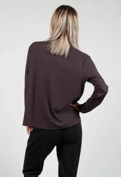 Draped Neck Blouse with Long Sleeves in Dark Brown