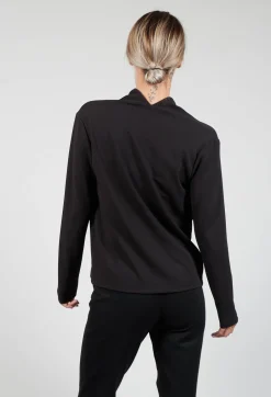 Draped Neck Blouse with Long Sleeves in Black