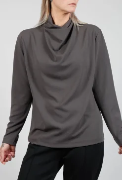 Draped Neck Blouse with Long Sleeves in Grey