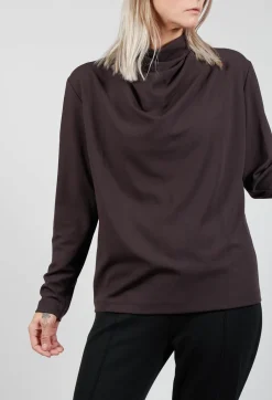 Draped Neck Blouse with Long Sleeves in Dark Brown