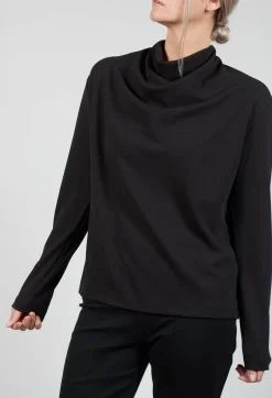 Draped Neck Blouse with Long Sleeves in Black